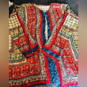 Johnny Was Red and Blue Patterned Tunic